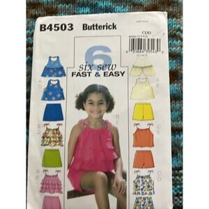 Butterick Sewing pattern 4503 girls top skort shorts size 2 3 4 5